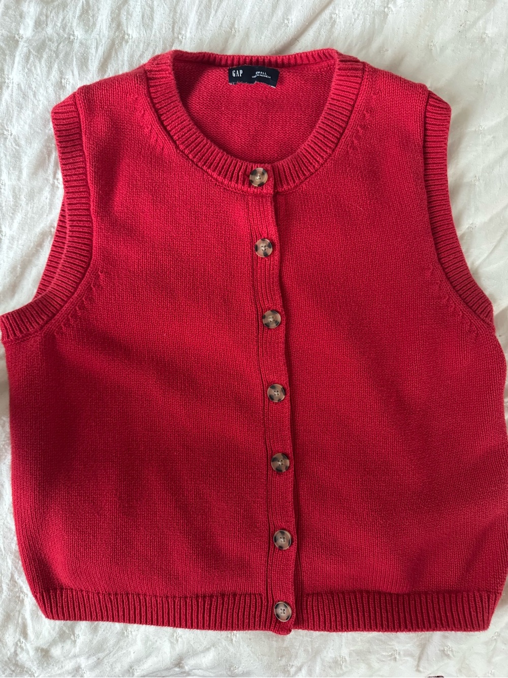 GAP Cotton Red Button-Up Knit Vest